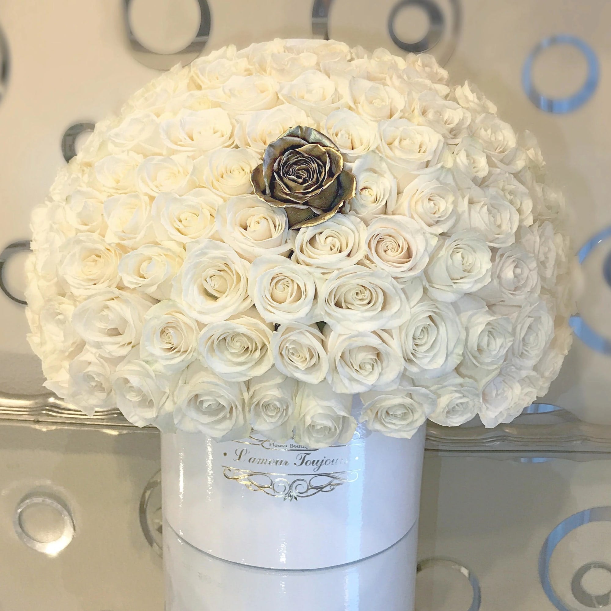 White Roses Signature Box with Gold Rose