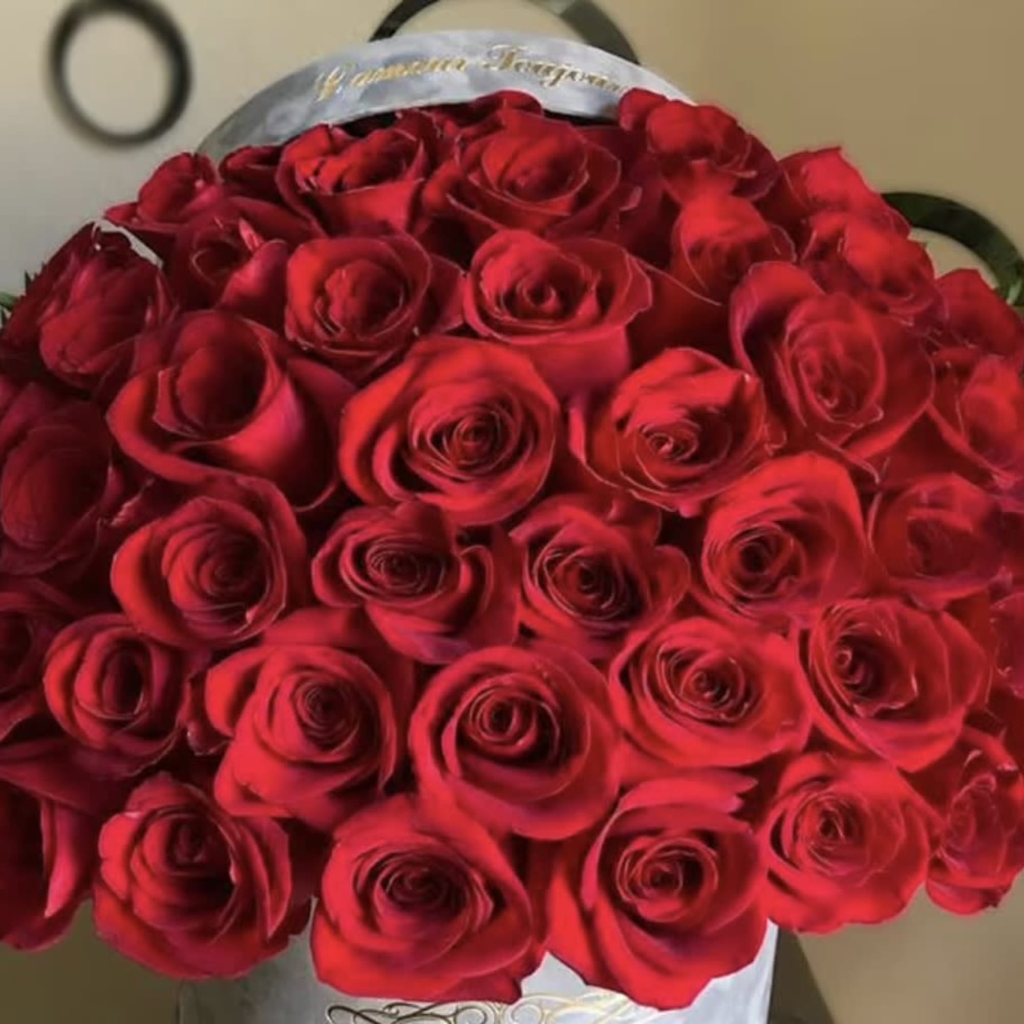 Luxury Gray Velvet Signature Box Red Roses