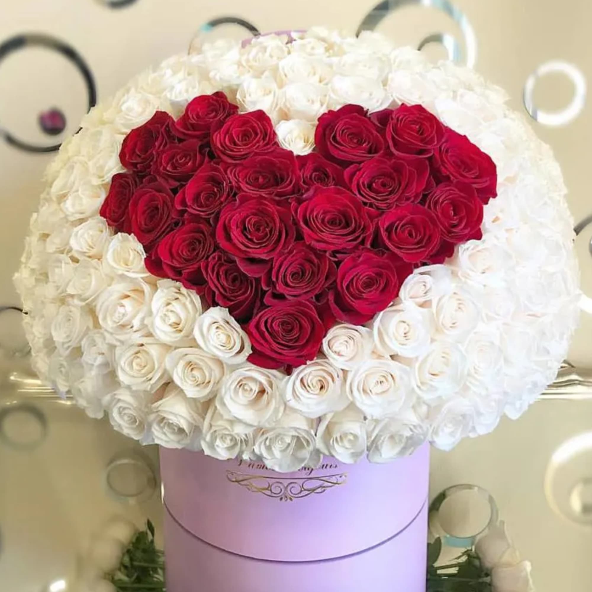 150 Premium WHITE Fresh Roses with RED Heart of roses
